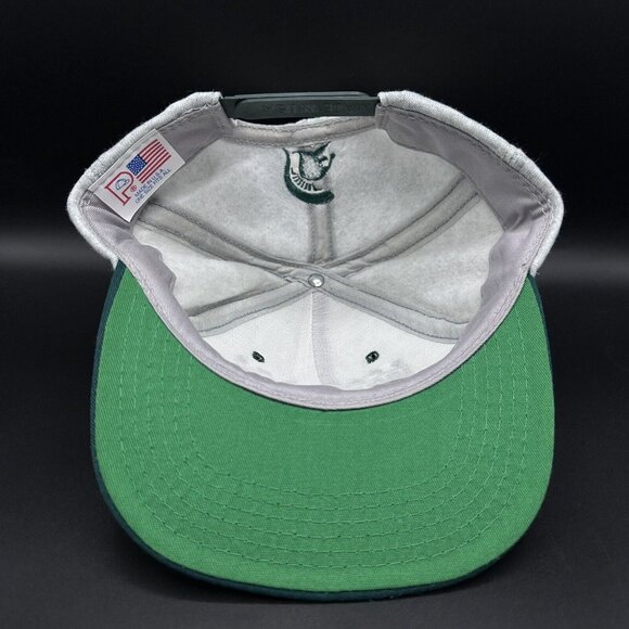 VINTAGE MICHIGAN STATE SPARTANS Gray / Green Spellout Snapback Hat Made In USA - Picture 8 of 9